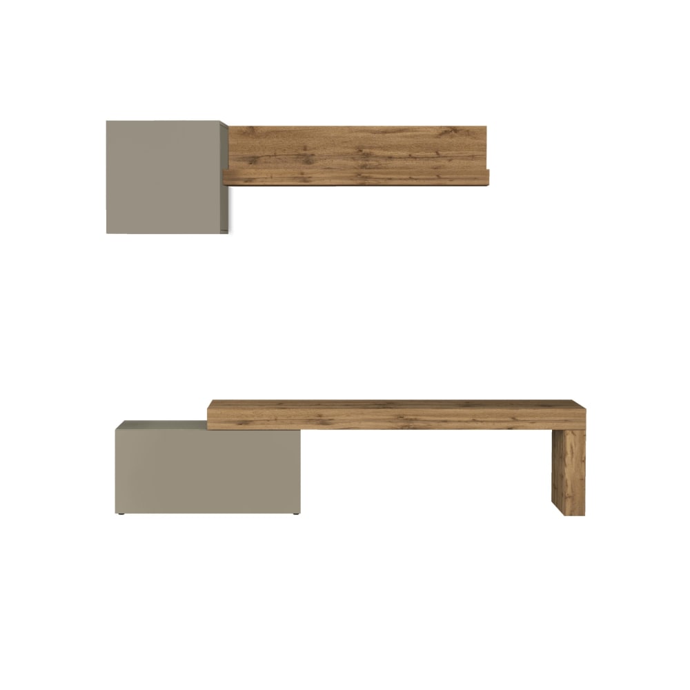 Ensemble meuble tv 180/260 cm effet bois taupe mat et chêne