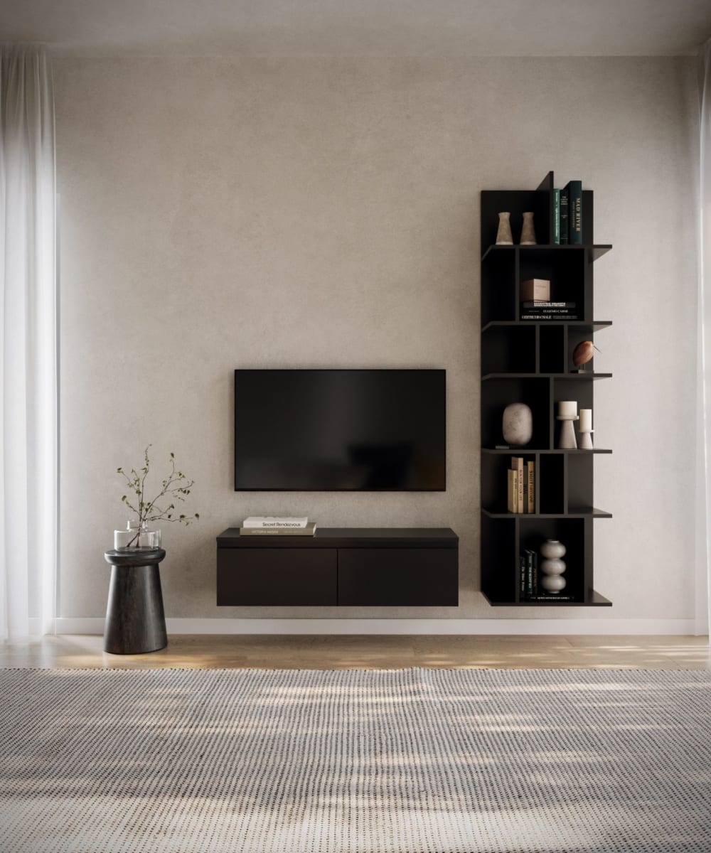 Meuble TV suspendu, noir, 100 cm