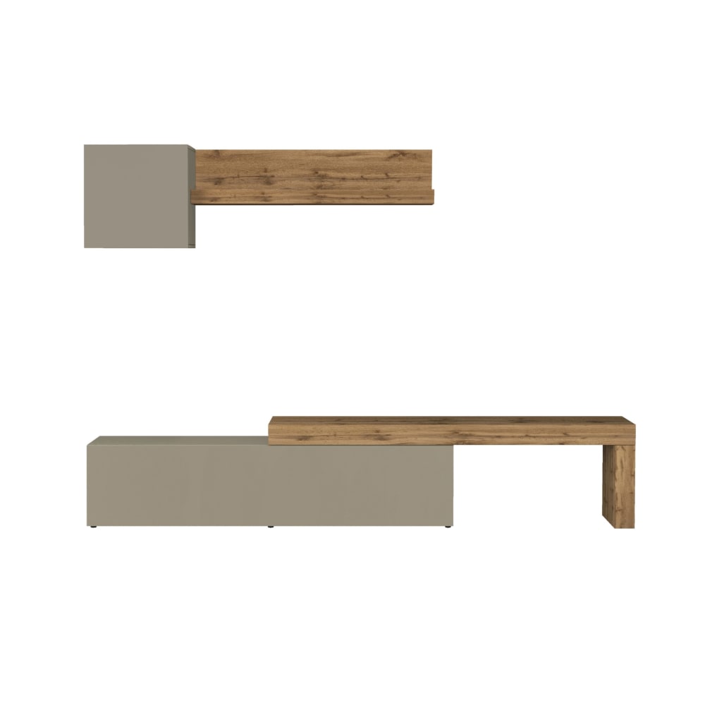 Ensemble meuble tv 190/350 cm effet bois taupe mat et chêne