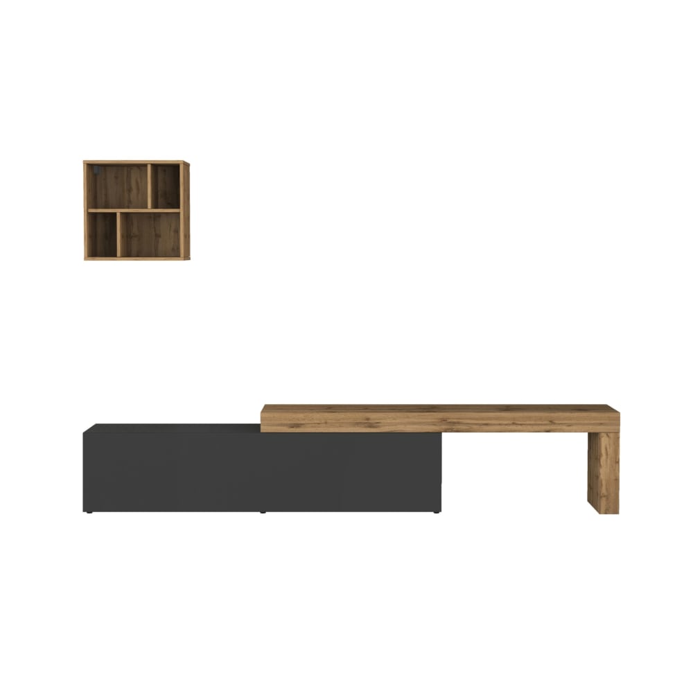 Ensemble meuble tv 190/350 cm effet bois anthracite mat et chêne