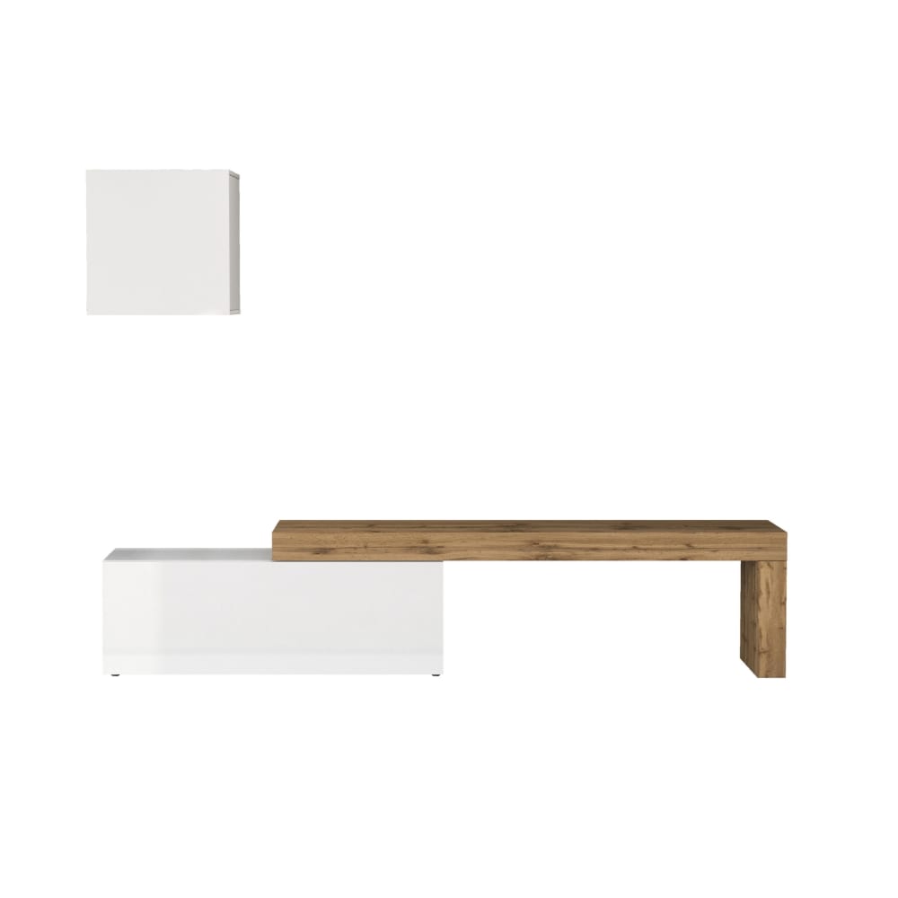 Ensemble meuble tv 180/290 cm effet bois blanc brillant et chêne
