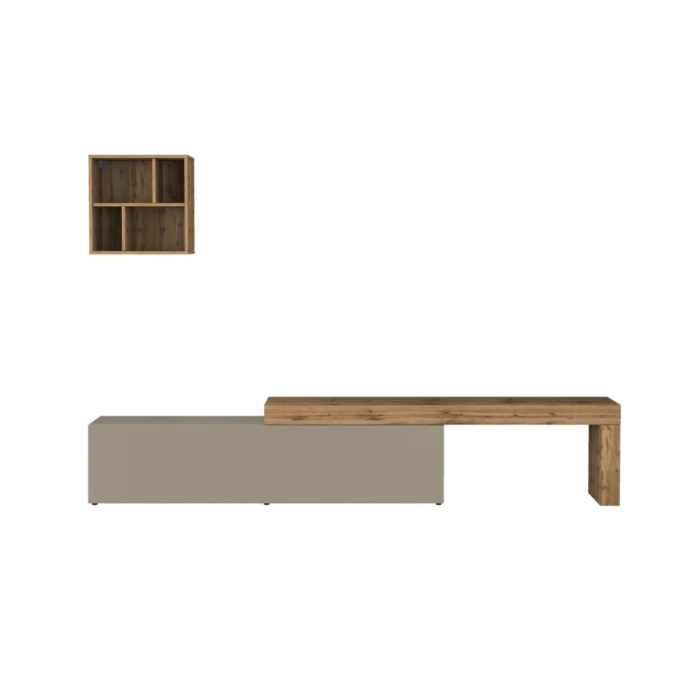 Ensemble meuble tv 190/350 cm effet bois taupe mat et chêne