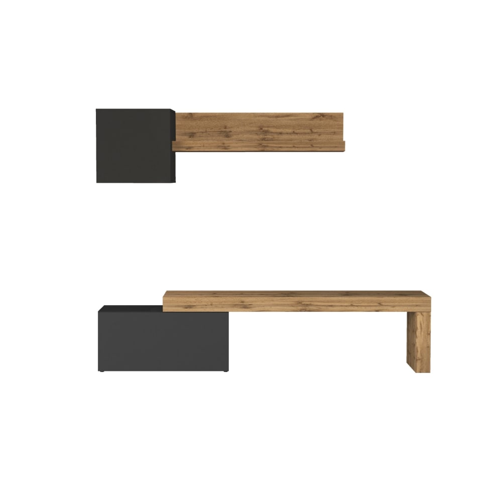Ensemble meuble tv 180/260 cm effet bois anthracite mat et chêne