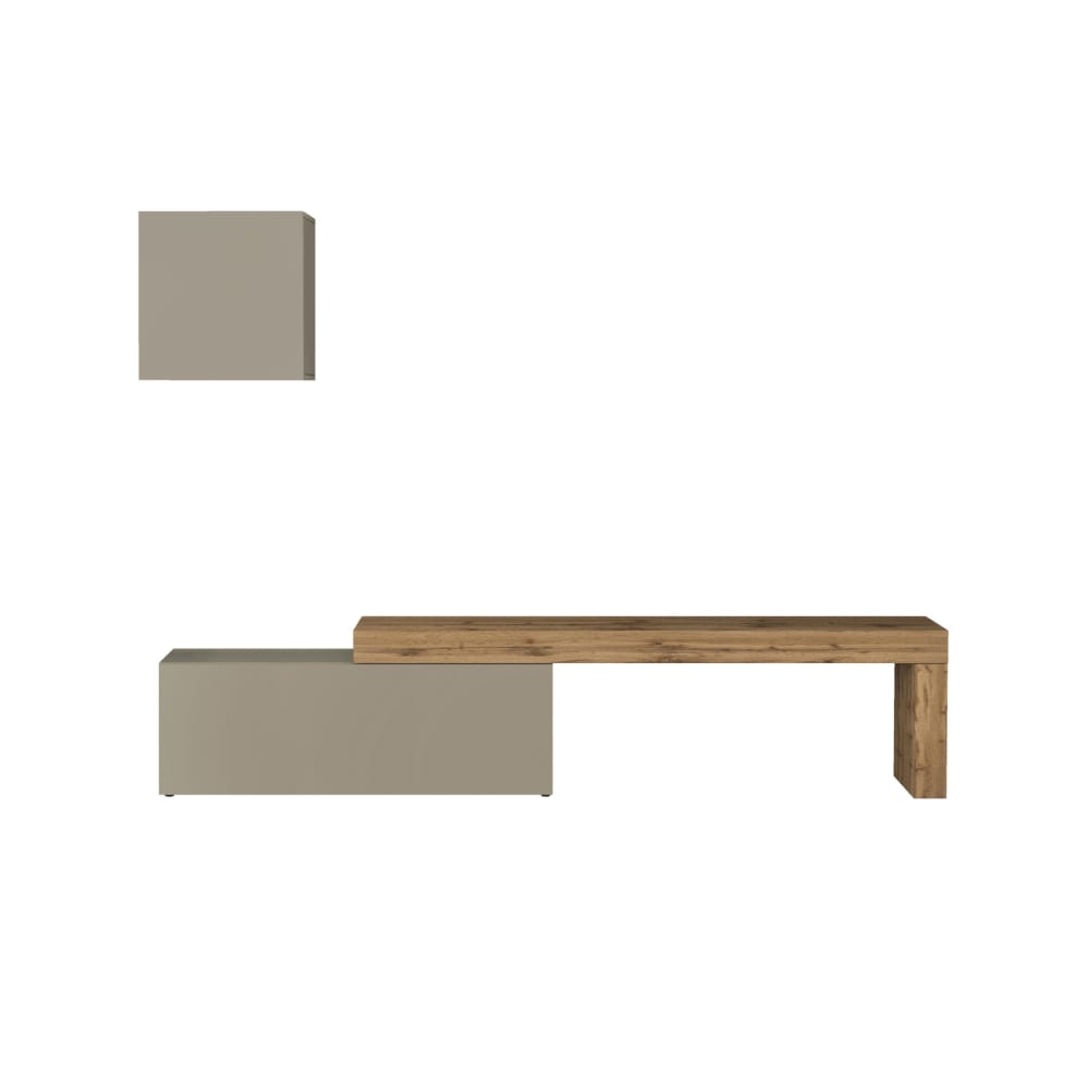 Ensemble meuble tv 180/290 cm effet bois taupe mat et chêne