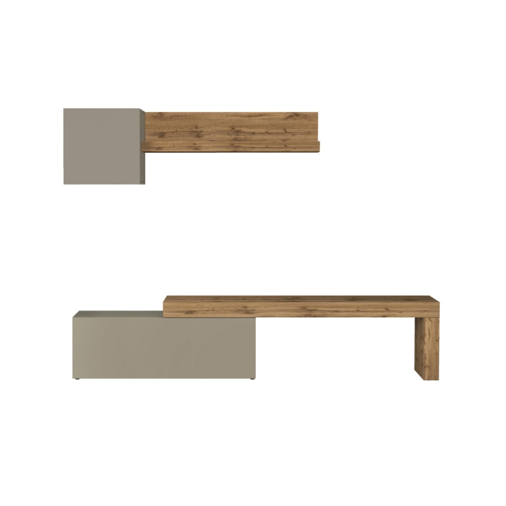 Ensemble meuble tv 180/290 cm effet bois taupe mat et chêne