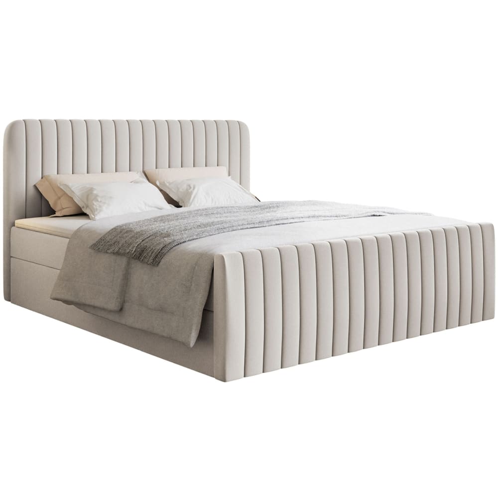Lit continental 200x200 avec surmatelas en chenille beige clair