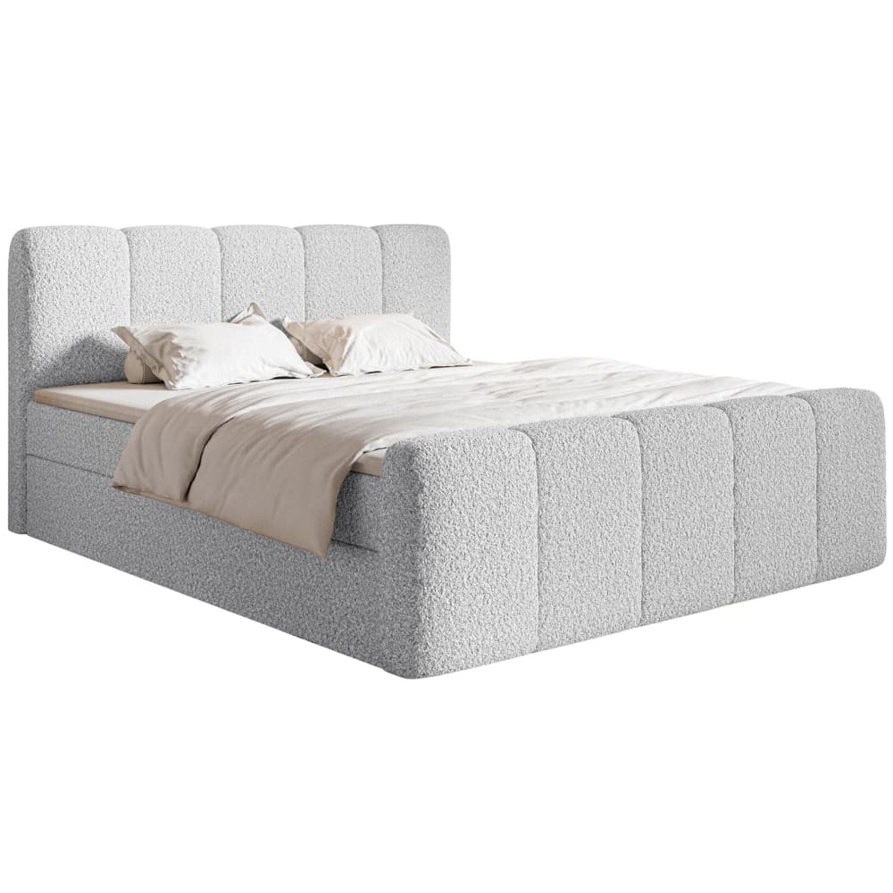 Lit continental 200x200 avec surmatelas, en bouclette gris clair