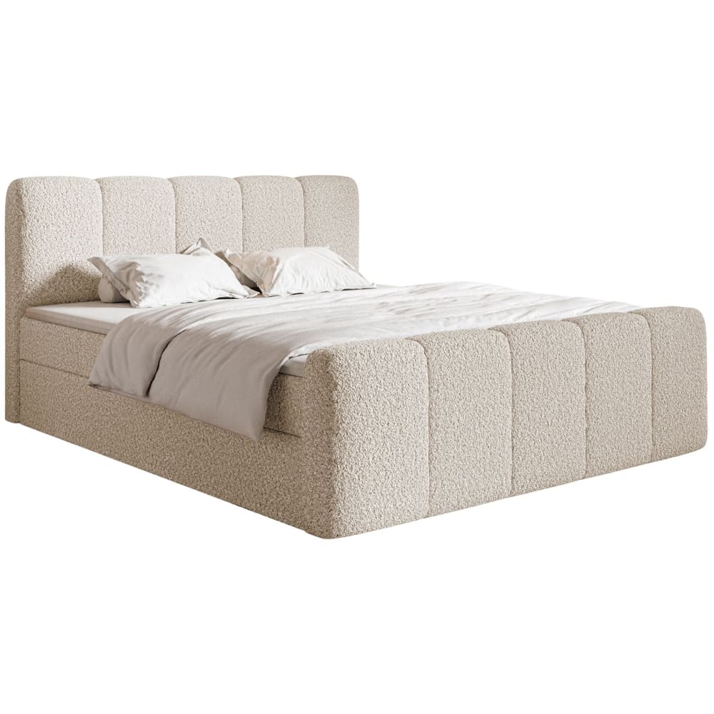Lit continental 200x200 avec surmatelas, en bouclette beige clair