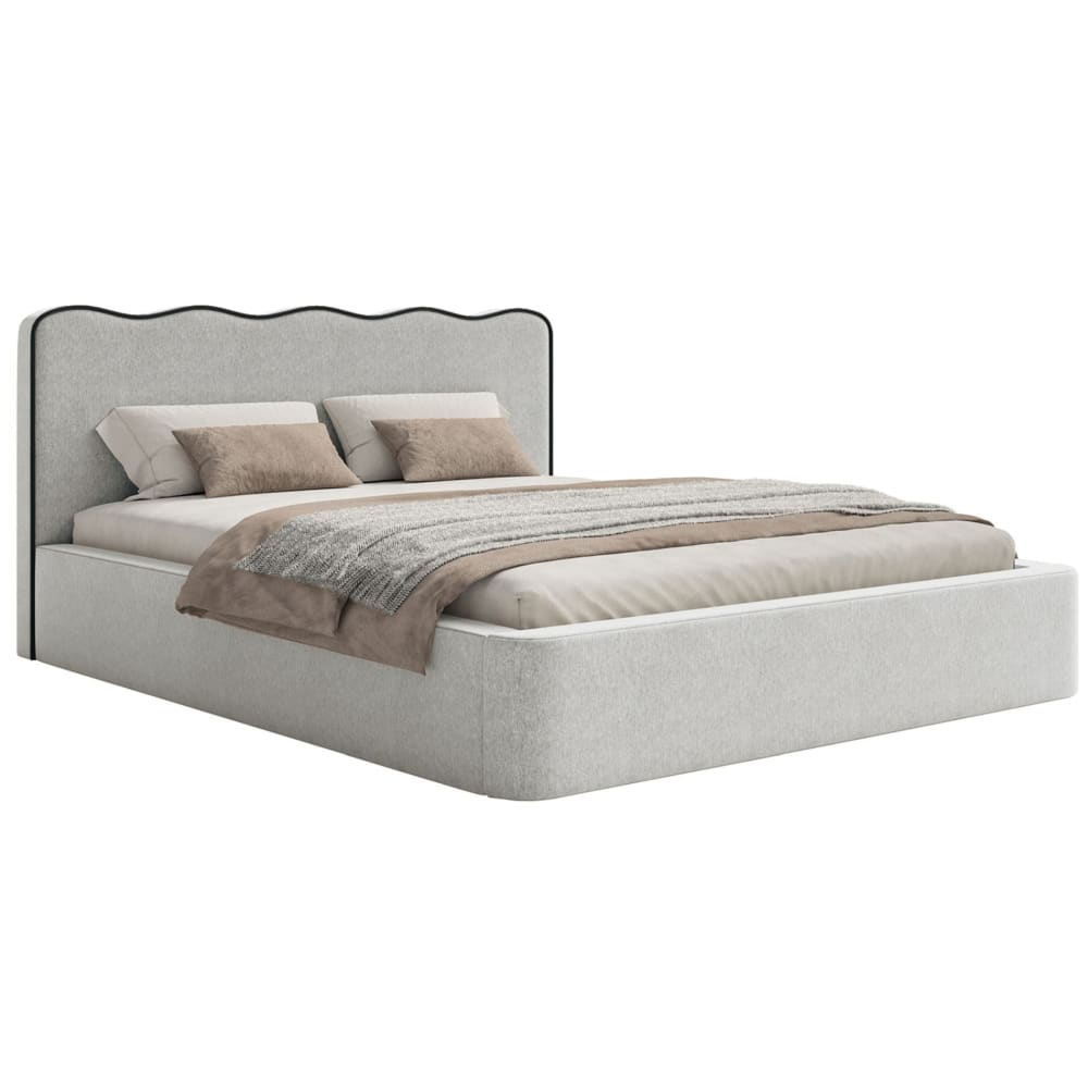 Lit rembourré 180x200 avec coffre en tissu structuré gris clair