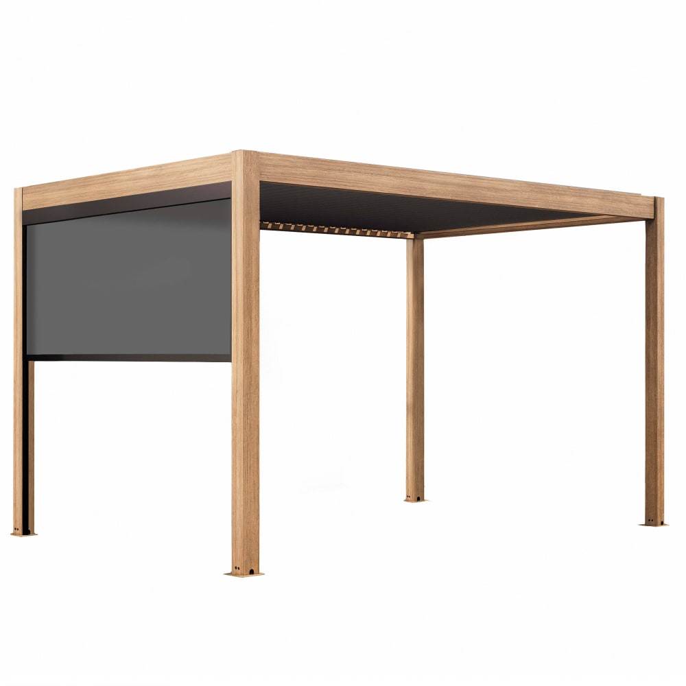 Pergola bioclimatique autoportée et motorisée éclairée 3x4m et 1 store