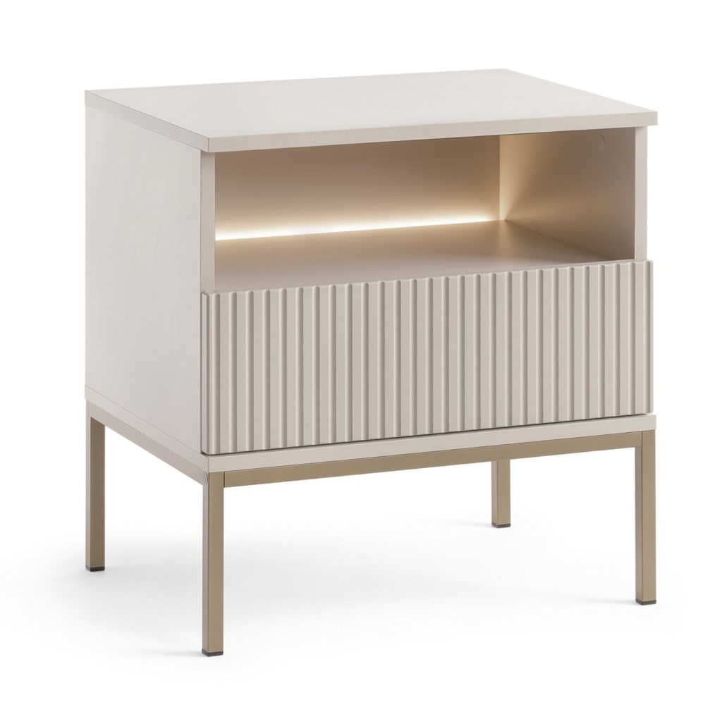 Selsey Nachttisch mit Schublade und LED-Beleuchtung, Greige, 54 cm style modern Taupe Spanplatte
