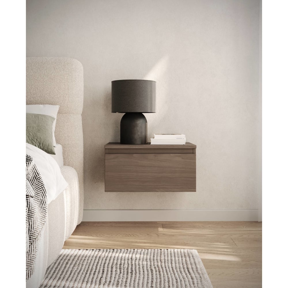 Table de chevet murale avec tiroir, aspect noyer Wisconsin, 49 cm