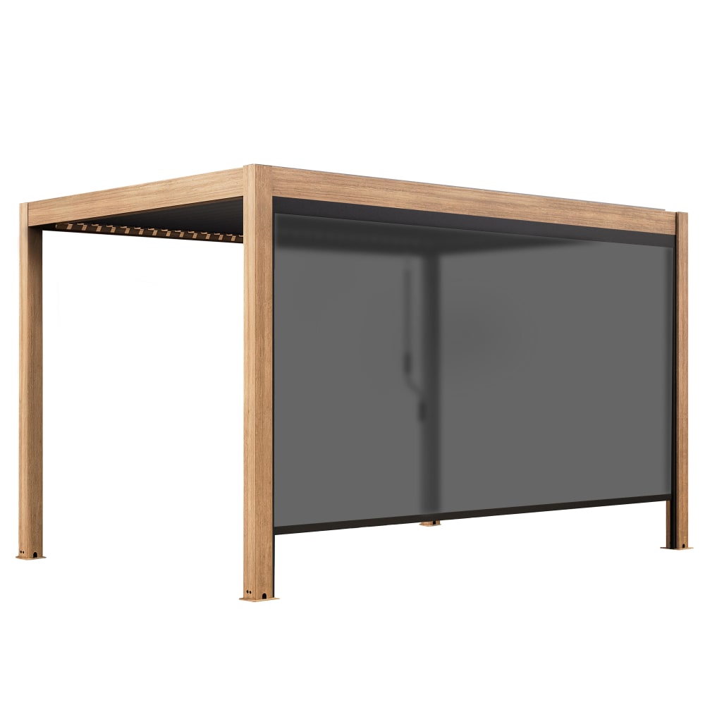 Oviala Pergola bioklimatische selbsttragende 3x4m und 1 graue Holzjalousie Braun Aluminium