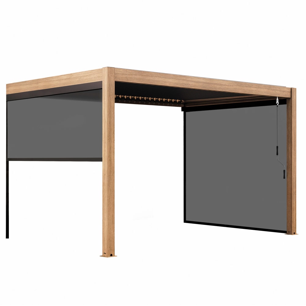 Pergola bioclimatique adossée 3x4m et 2 stores bois gris
