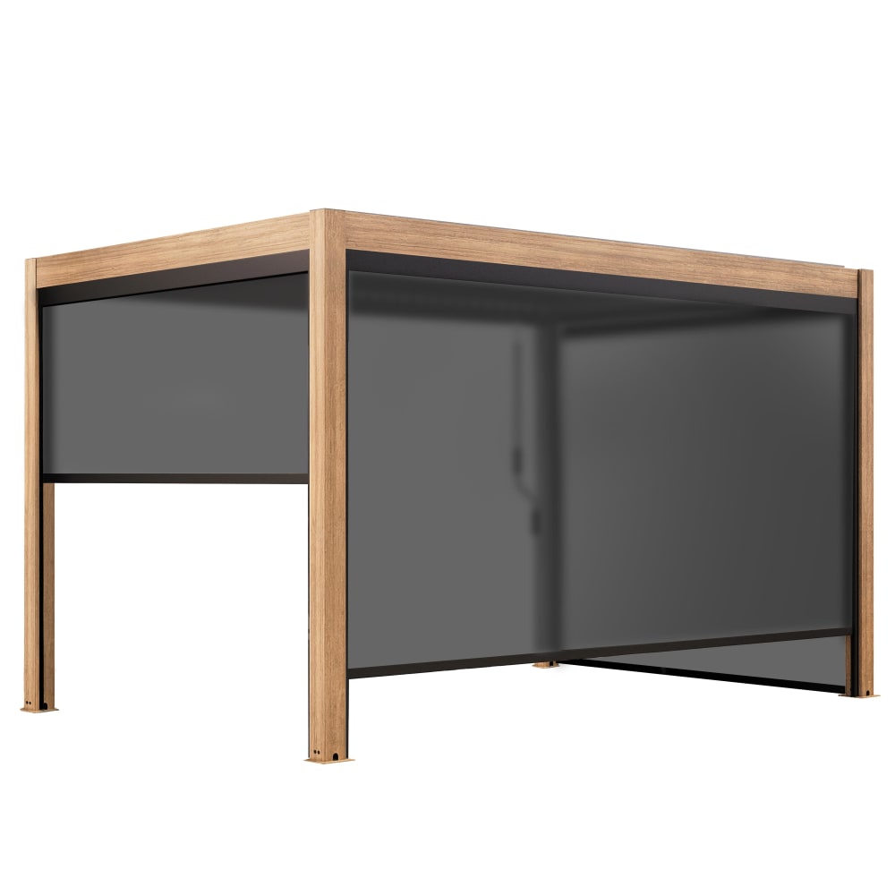 Pergola bioclimatique autoportée 3x4m et 3 stores bois gris