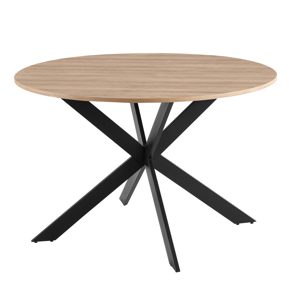Runder Esstisch aus MDF und schwarzem Aluminium und Holz -