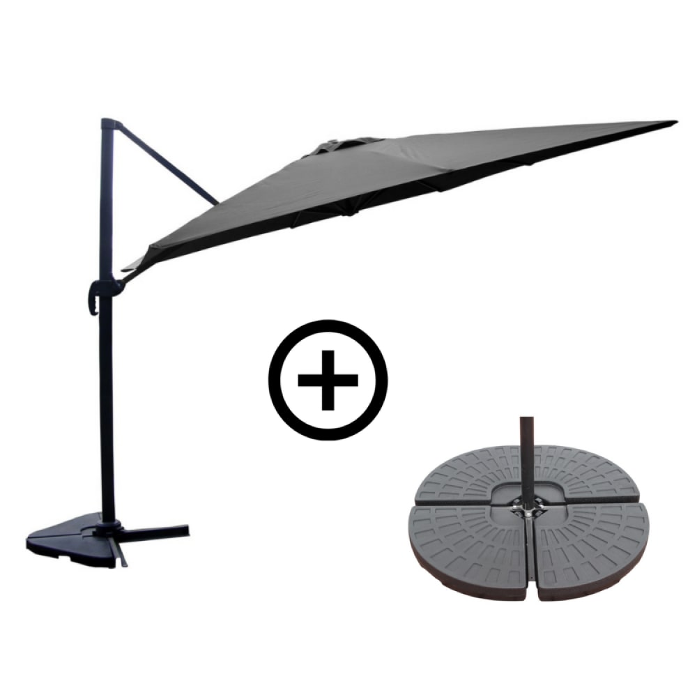 Ensemble parasol gris 3x4m et 4 dalles à lester