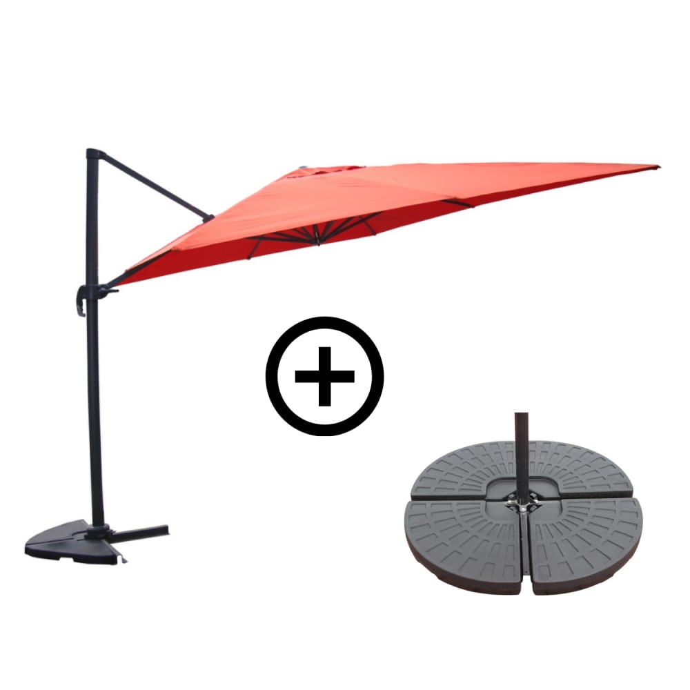 Ensemble parasol terracotta 3x3m et 4 dalles à lester