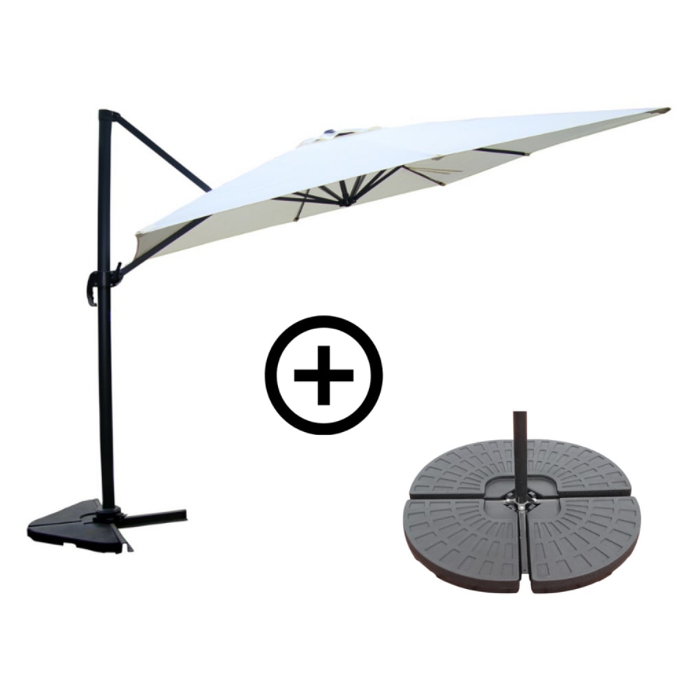 Ensemble parasol écru 3x3m et 4 dalles à lester