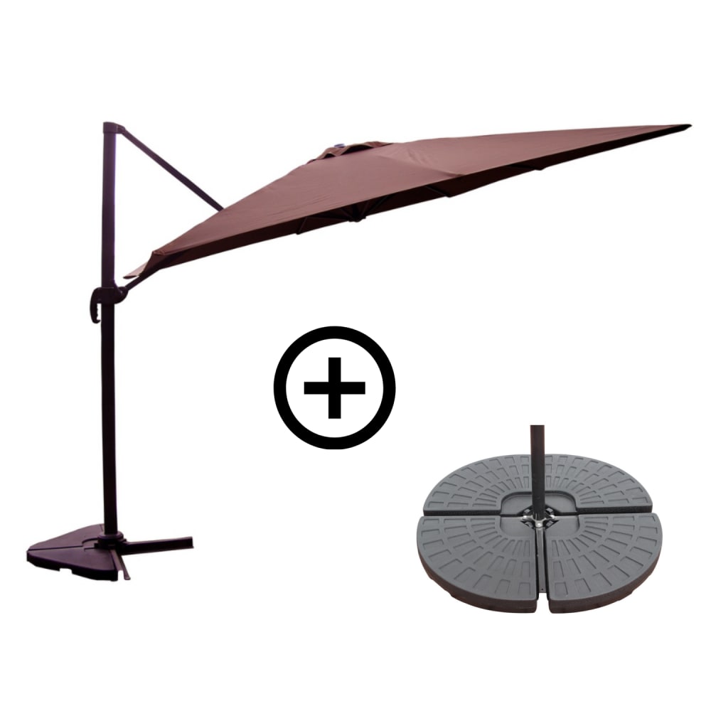 Ensemble parasol marron 3x3m et 4 dalles à lester