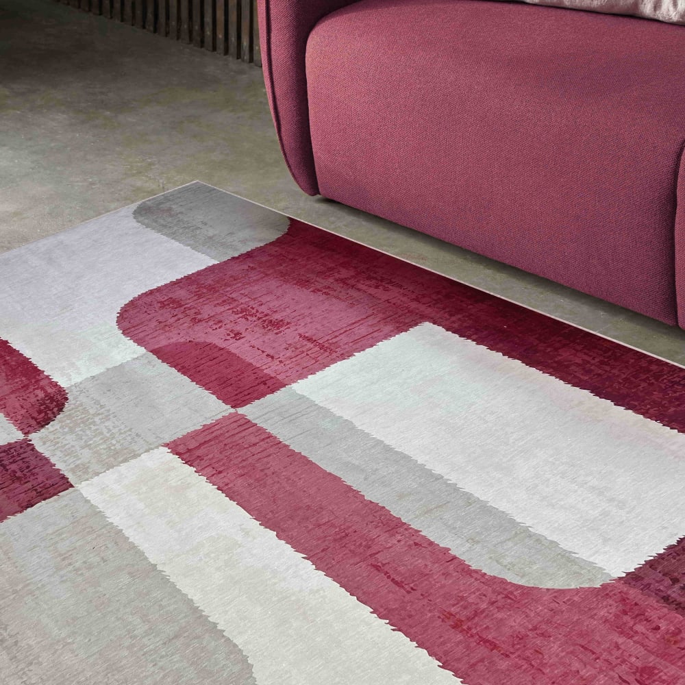 Tapis chenille rectangulaire en polyester à poils courts fuschia — vue 3
