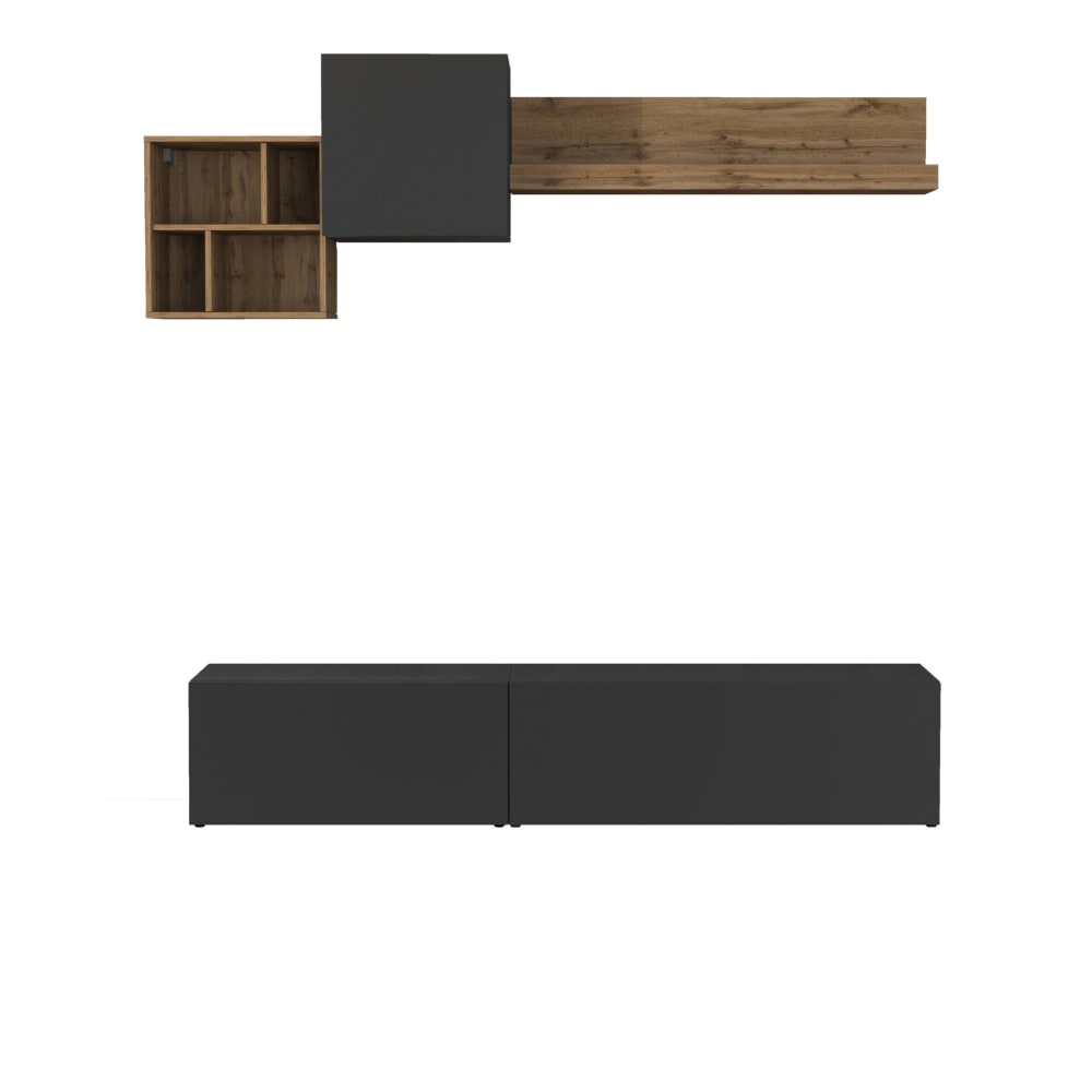 Ensemble meuble tv 180/260 cm effet bois anthracite mat et chêne