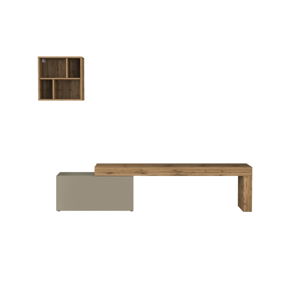 Ensemble meuble tv 180/260 cm effet bois taupe mat et chêne