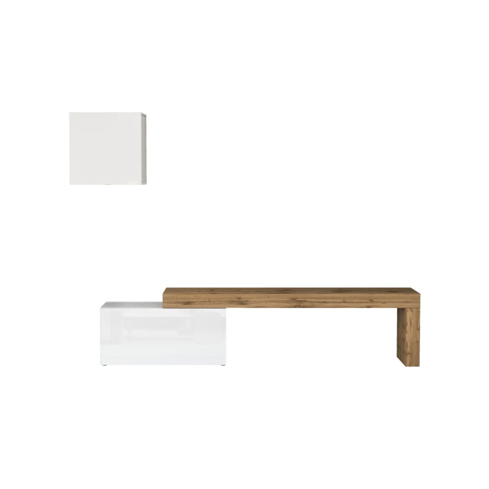 Ensemble meuble tv 180/260 cm effet bois blanc brillant et chêne