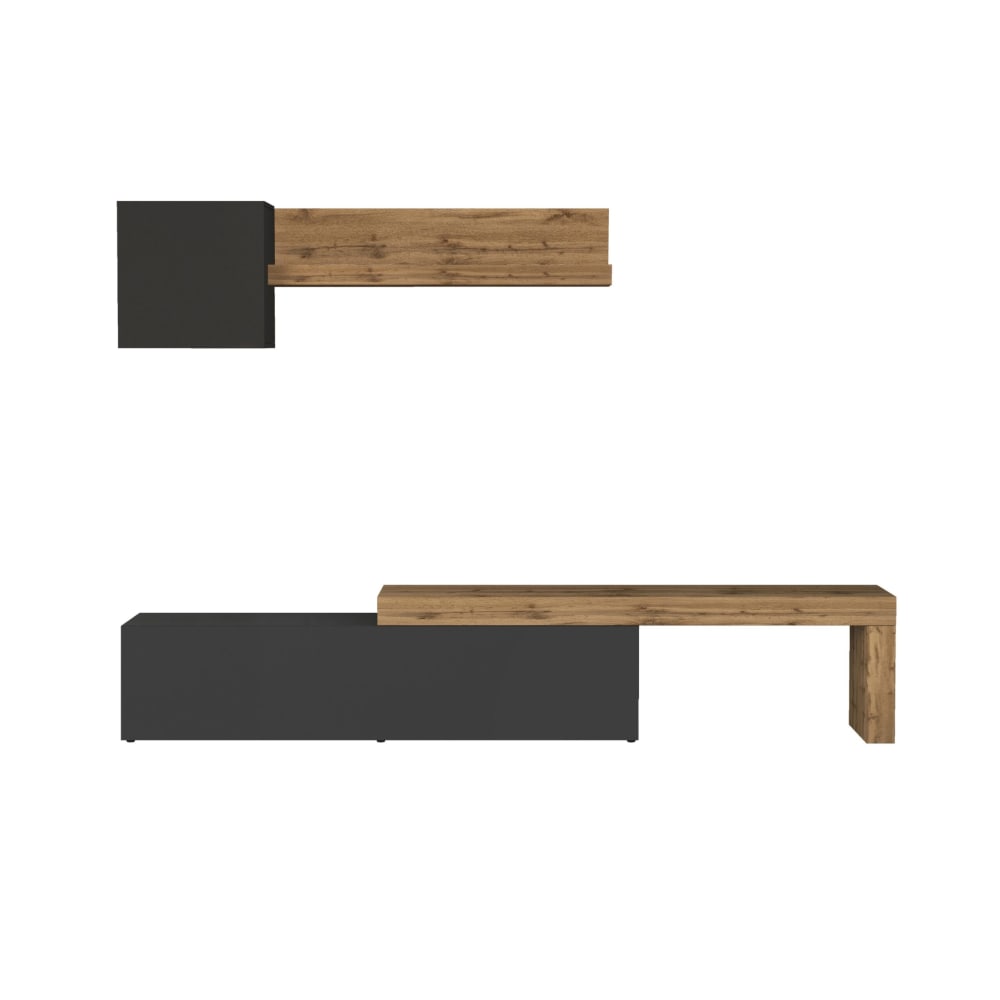 Ensemble meuble tv 190/350 cm effet bois anthracite mat et chêne