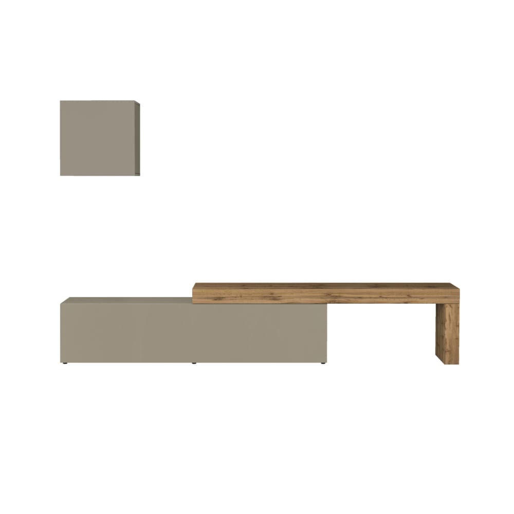 Ensemble meuble tv 190/350 cm effet bois taupe mat et chêne