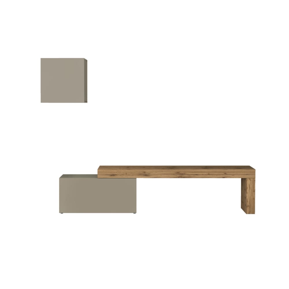 Ensemble meuble tv 180/260 cm effet bois taupe mat et chêne