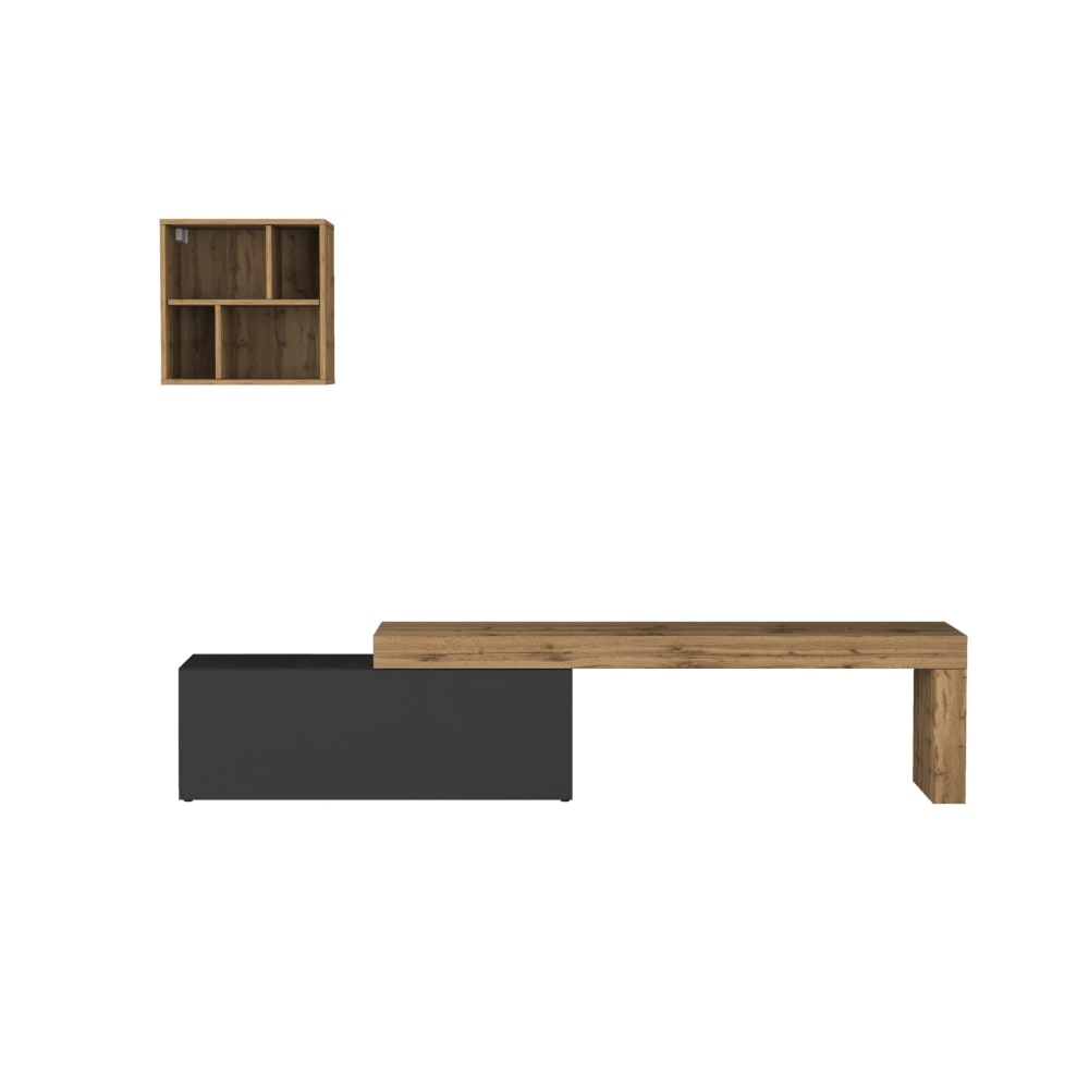 Ensemble meuble tv 180/290 cm effet bois anthracite mat et chêne