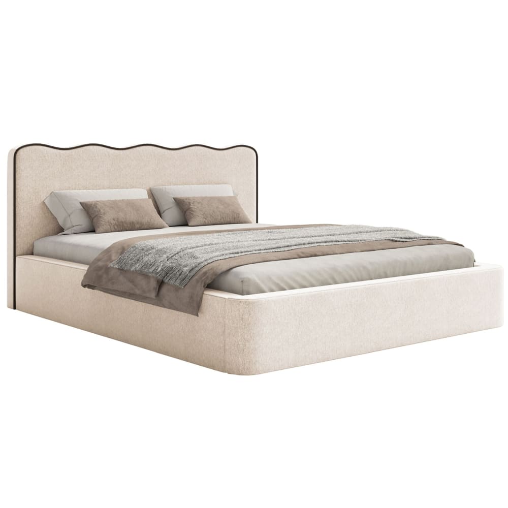 Lit rembourré 180x200 avec coffre en tissu structuré beige clair Lit rembourré 180x200 avec coffre en tissu structuré beige clair