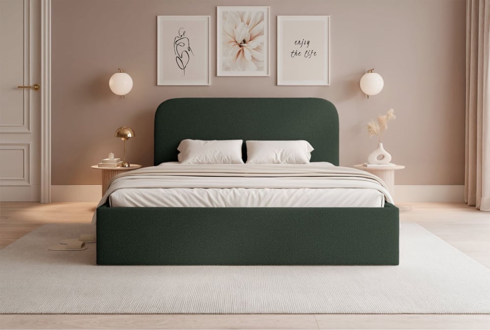 Lit rembourré 160x200 cm, en tissu chenille, vert foncé