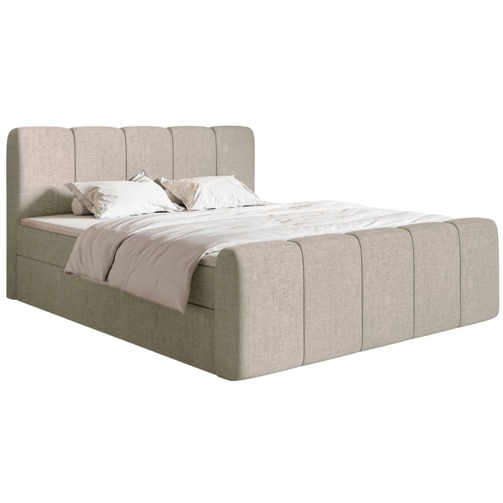 Lit continental 200x200 avec surmatelas, en tissu chenille taupe