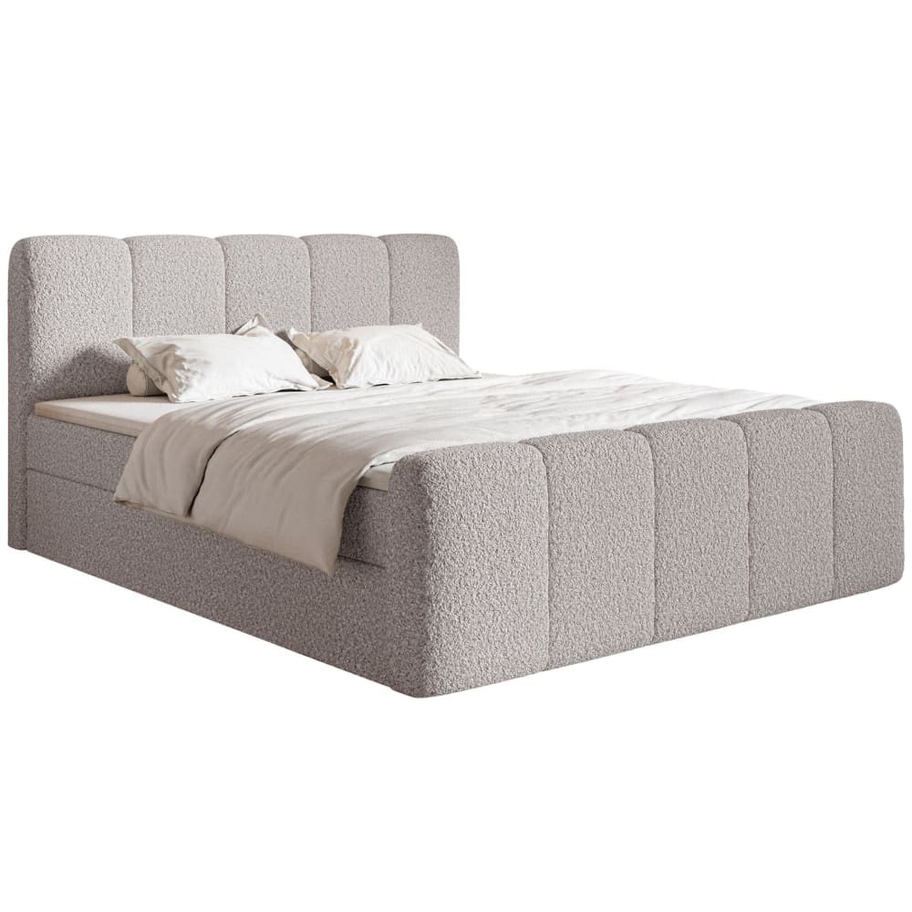 Lit continental 200x200 avec surmatelas, en bouclette taupe