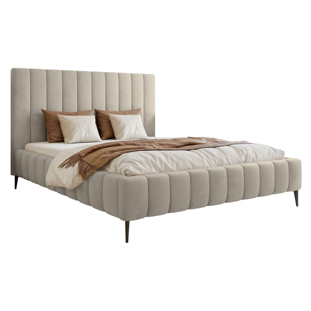 Selsey Polsterbett 180x200 mit Bettkasten, Metallfüßen, Velours, hellbeige style modern - Stoff