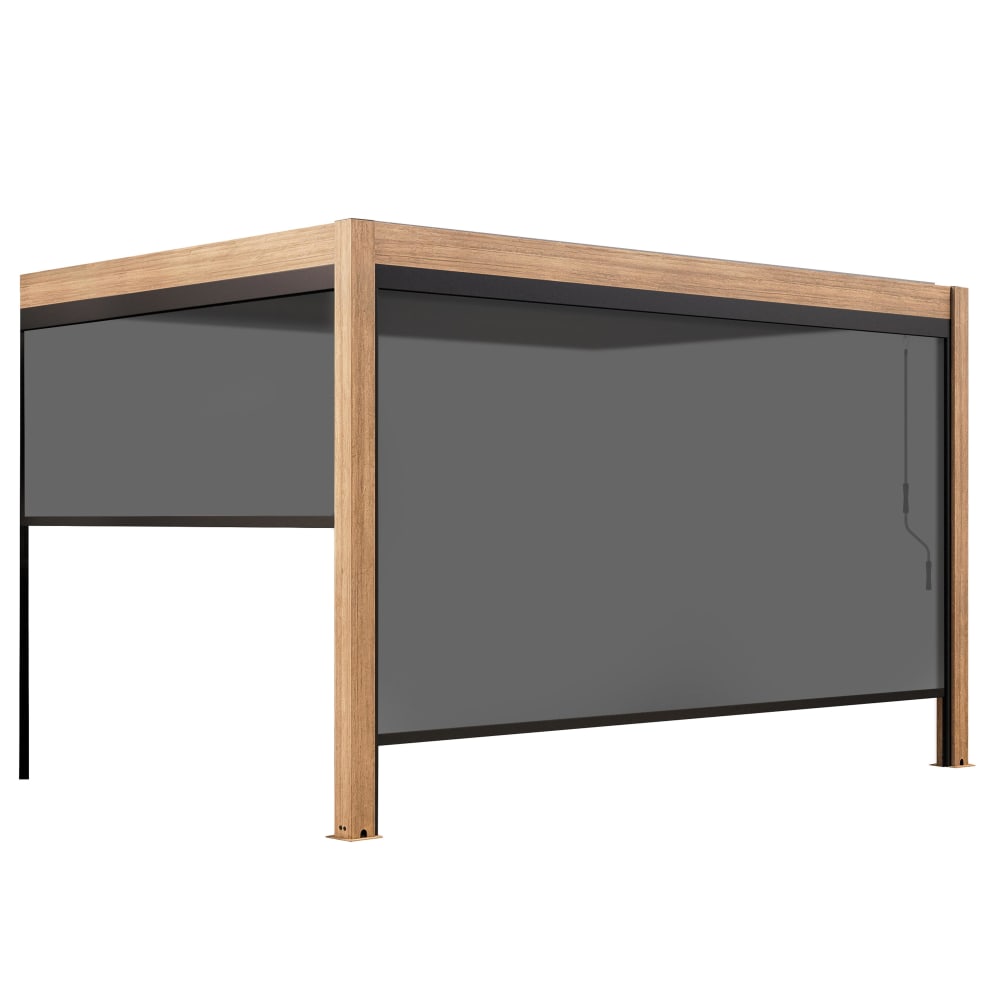 Pergola bioclimatique adossée 3x4m et 2 stores bois gris