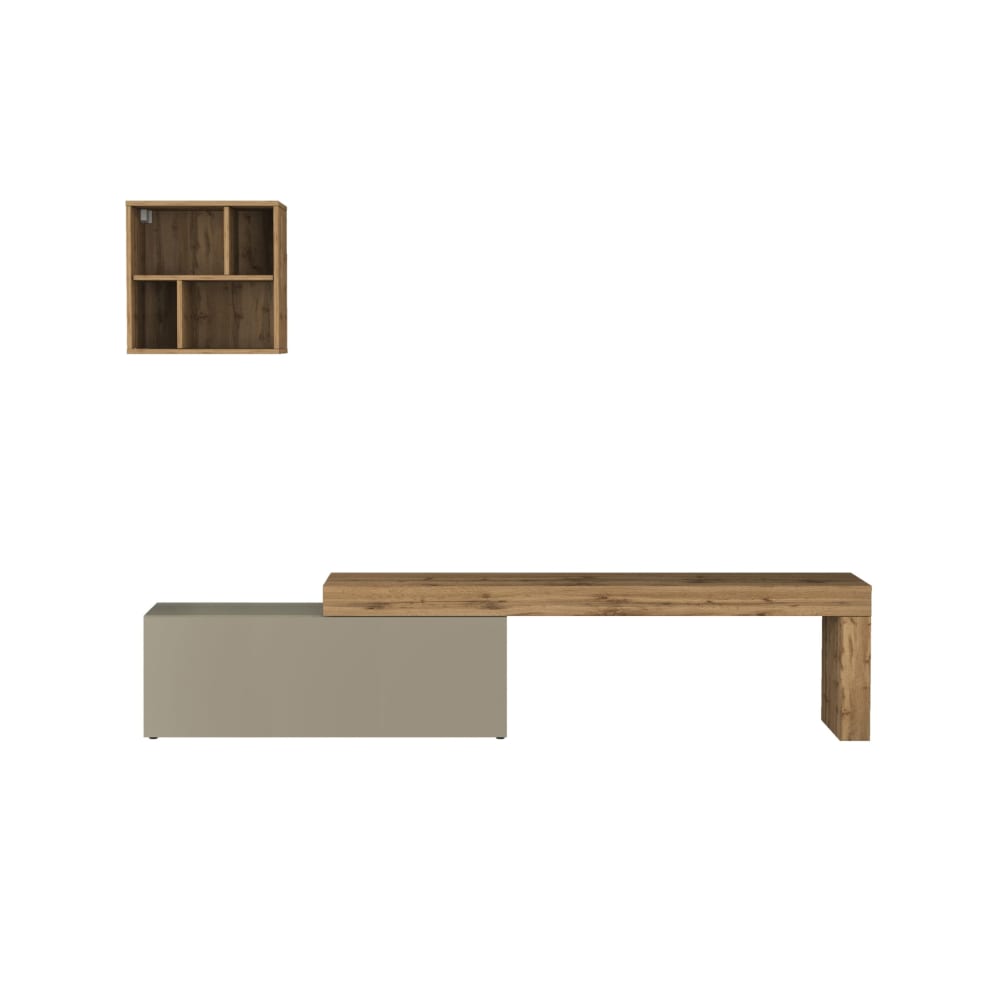 Ensemble meuble tv 180/290 cm effet bois taupe mat et chêne