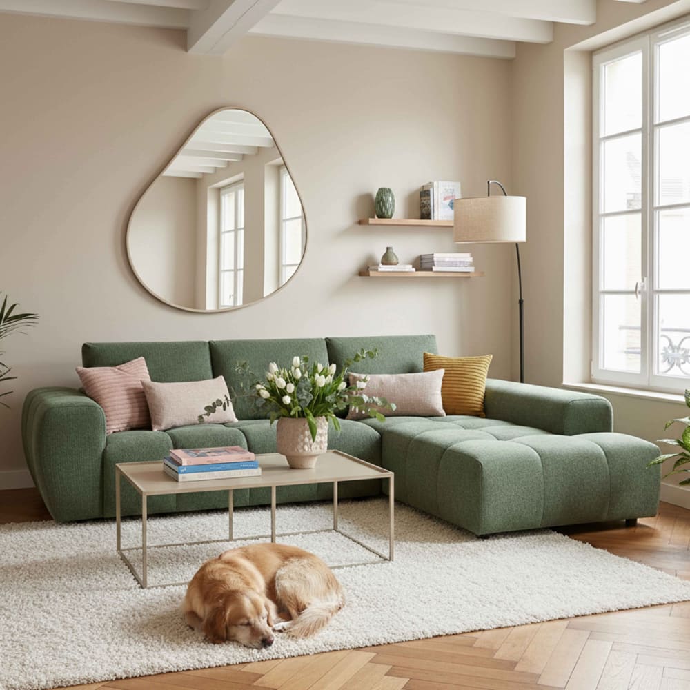 Canapé d'angle 3 places avec méridienne gris clair L 270 cm