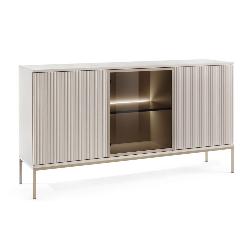 Selsey Sideboard 3-türig mit LED, Greige, 154 cm style modern Taupe Spanplatte