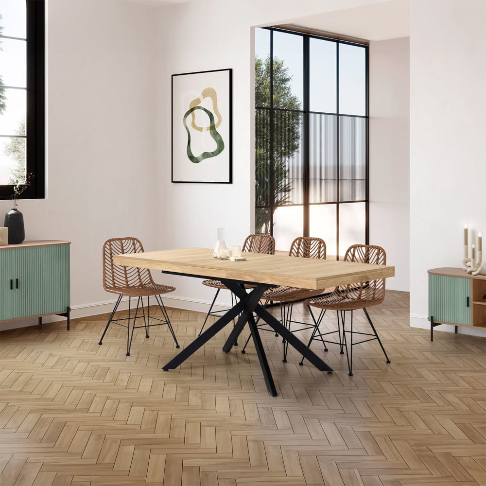 Table de salle à manger extensible couleur chêne, 140-180 cm