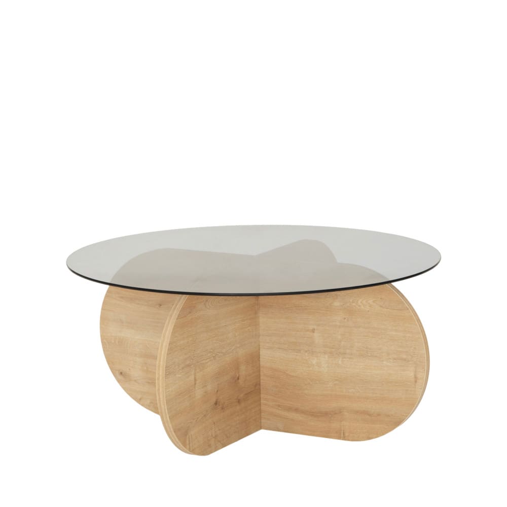 Table basse ronde en verre trempé et bois ø75cm - Bois clair