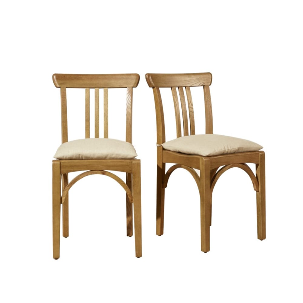 Robin des Bois Set aus 2 Bistrostühlen aus Eiche und Leinenkissen Leinen style modern Beige Holz