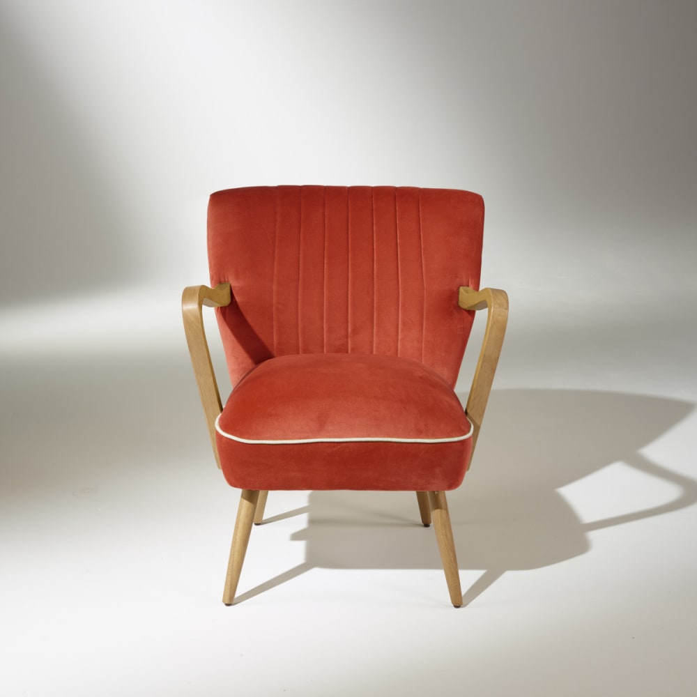 Sessel aus Gummibaumholz und Samt Ziegelrot - Maisons Du Monde