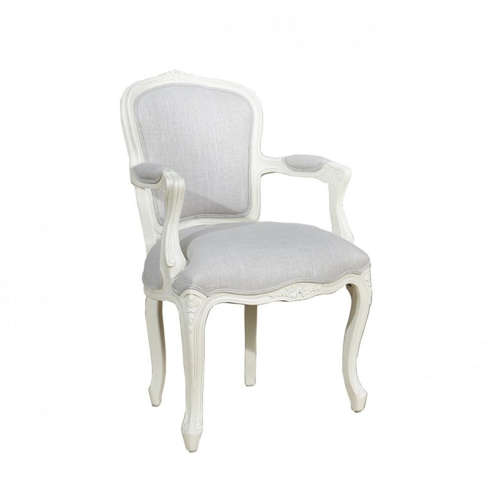 Fauteuil de table style classique en bois massif et lin nacre