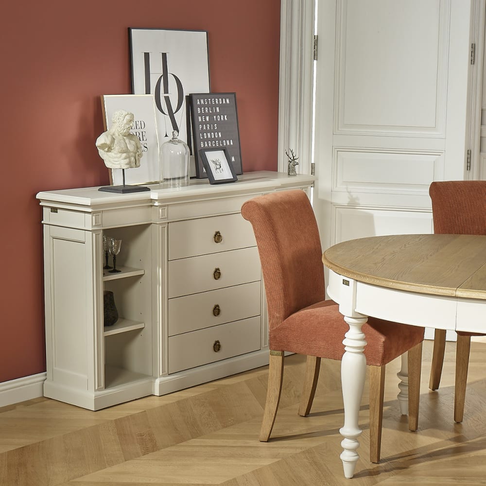 Console style classique, 4 tiroirs, 6 niches ivoire