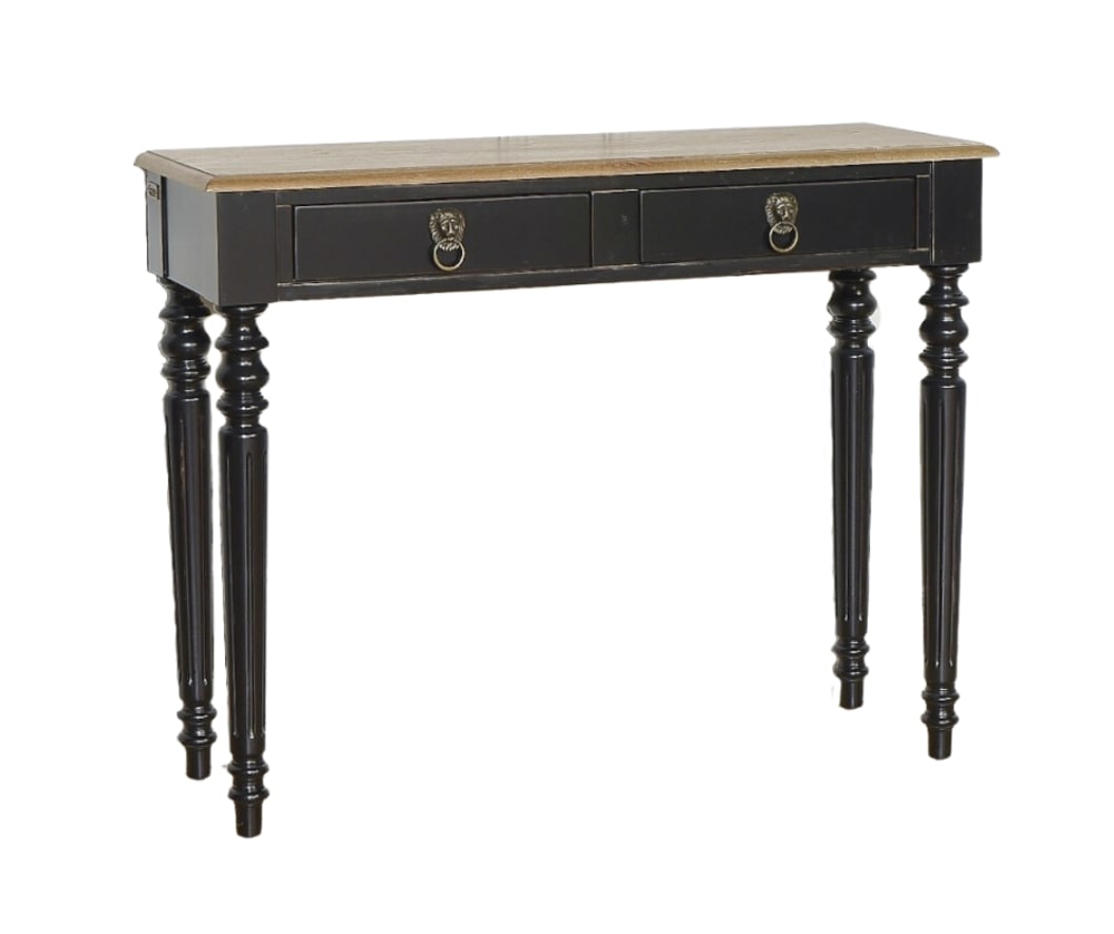 Console style shabby chic, plateau en chêne, 2 tiroirs noire