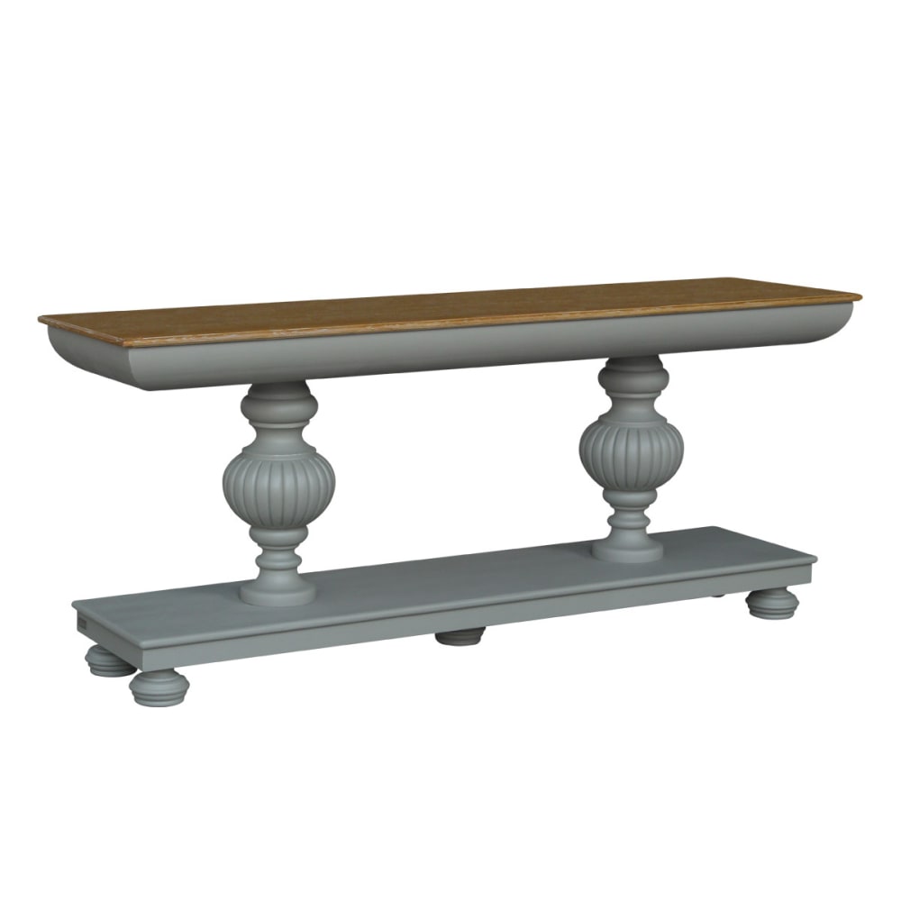 Console style shabby chic, plateau en chêne, pieds balustres grise