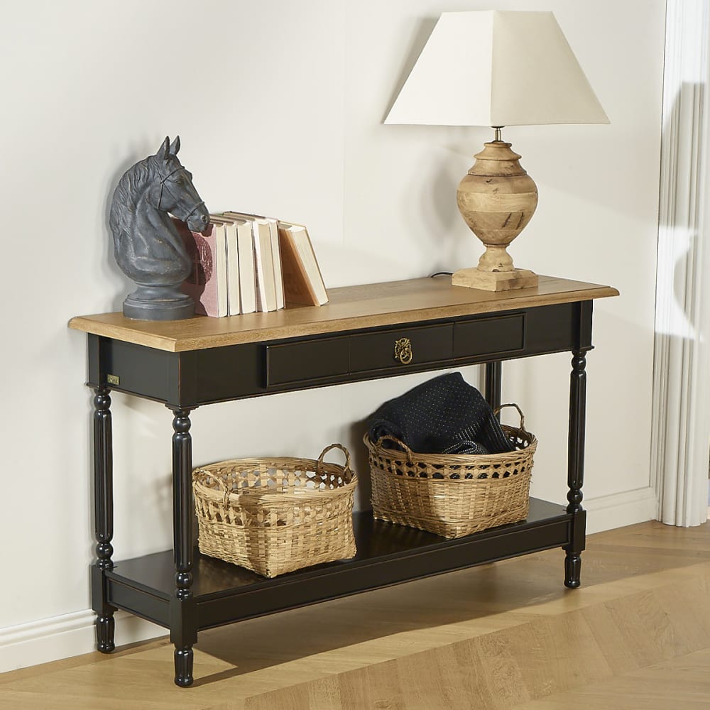 Robin des Bois Konsole 1 Schublade Tischplatte in Eiche schwarz style classic chic - Holz